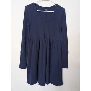 American‎ Eagle Size Medium Waffle Knit Blue Dress Y2K Long Sleeve Casual 90s